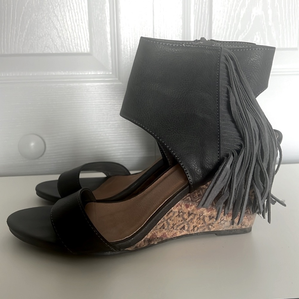 Rampage Fringe wedge heel sandals